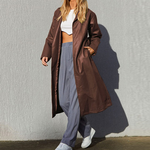 Manufacture Leather Long Coat Winter Custom Women Fashion High Quality Leather Belted Coat Hot Sale Customized - Product Image 4