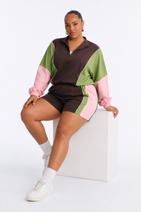 Ensemble coupe-vent colorblock pour femmes, sweat à capuche et short, vêtements de sport légers à fermeture éclair, survêtement 2 pièces, décontracté, pour la course à pied, la gym, le fitness - Product Image 6