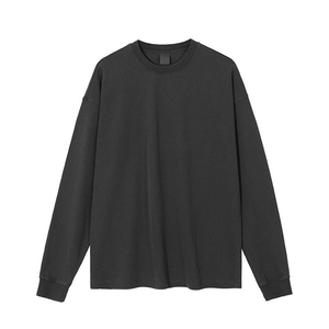 เสื้อยืดวินเทจทรงปกติ แขนยาว คอกลม ผ้าซักแล้ว ระบายอากาศได้ดี ผ้าฝ้าย 100% 250 กรัม สีพื้น OEM สำหรับผู้ชาย - Product Image 4