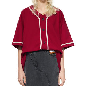 Camiseta de béisbol unisex de manga 3/4 para mujer, jersey con botones y ribetes en contraste, estilo oversize y corte holgado de manga corta - Product Image 1