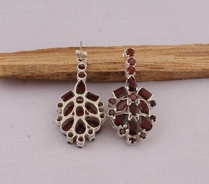 Boucles d'oreilles pendantes en argent sterling 925 avec grenat rouge naturel, pierre de naissance de janvier, pierre précieuse rouge foncé, bijoux de haute qualité - Product Image 4