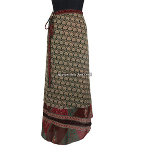 Falda Cruzada Reversible de Dos Capas, Estilo Sari Vintage, 100% Seda, Talla Grande, para Mujer - Product Image 6