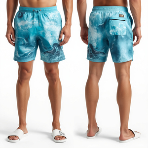 Shorts de bain pour hommes Aqua Motion de qualité supérieure, séchage rapide, respirants, avec impression en relief, 100% polyester, vêtements de plage légers - Product Image 2