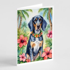Bluetick Coonhound Luau cartes de vœux paquet de 8 capricieux A7 taille 5x7 cartes vierges avec enveloppes - Product Image 1