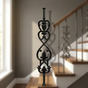 European Style <b>Wrought</b> <b>Iron</b> Stair Balusters Decorative Metal Spindles With Wood <b>Handrail</b> For Home Staircase Railing - Product Image 2