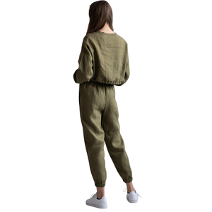 Womens Cropped Crew Neck Sweatshirt <b>Trousers</b> Tracksuit Set Casual Fleece Two Piece Lounge Outfit Elastic Waist Cuffed <b>Trousers</b> - Product Image 2
