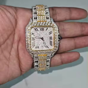 Montre de luxe pour homme en quartz sertie de diamants Moissanite, style Hip Hop Bling, en acier inoxydable - Product Image 1