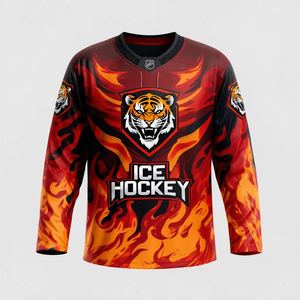 Camiseta de Hockey sobre Hielo para Hombre, Manga Larga, Cuello en V, Sublimada, Poliéster, Ropa Deportiva, Corte Regular, Estampado Animal, Secado Rápido - Product Image 1