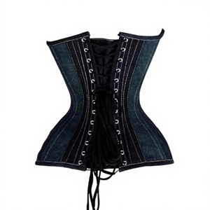 Women's Denim <b>Corset</b> <b>Black</b> and Blue Shapewear Firm Control Front Button Closure Breathable Tummy Control Body Shaper Adult Size - Product Image 3