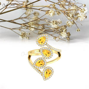 Proveedor Mayorista de Anillo de Cóctel con Piedra de Citrino Natural de Corte Pera de 6x4mm en Oro Sólido de 14k con Halo de Diamantes, Envío Gratuito - Product Image 4