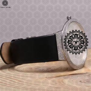 Charm Jewells Women's Luxury Stainless Steel Analog Quartz <b>Watch</b> With Diamond Encrusted Round Dial 38mm Leather Band - Product Image 2