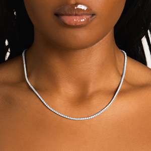 Luxury Women's 925 <b>Silver</b> Rhodium Plated <b>Choker</b> Necklace Channel Setting Brilliant Cut Tennis Chain Hiphop - Product Image 1