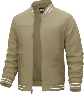 Blouson bomber kaki pour homme, col montant, fermeture éclair, coupe-vent, décontracté, automne - Product Image 1