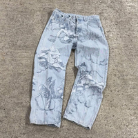 Jeans pour homme en denim noir délavé, coupe droite, vintage, déchiré, surdimensionné, rivets, ourlet brut, pantalon en denim baggy