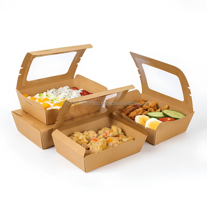 Kraft Takeaway Food <b>Box</b> with Window Custom Packaging for Salad <b>Bakery</b> Deli Restaurant - Product Image 2