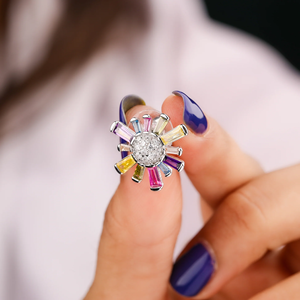 Flower Shape <b>Stud</b> <b>Earrings</b> With Colorful Zircon Stones Silver Plated Alloy Women's Party Jewelry Cute Design - Product Image 3