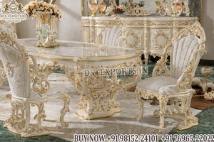 Royal Heritage Dining Room Furniture Set for Luxury Homes Lavish Style Round Breakfast <b>Table</b> Set Royal 8 Seater Dining <b>Table</b> Set - Product Image 5