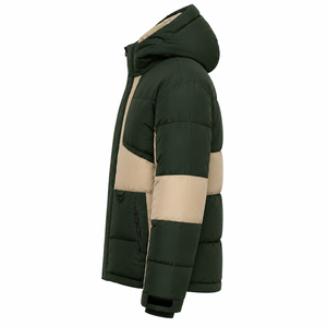 Manufacturer Men Winter Windproof Thick Puffer <b>Jacket</b> Hooded Color Block Insulated Coat Polyester/Nylon Custom Logo Embroidery - Product Image 2