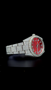 Montre personnalisée pour homme avec cadran rouge serti de diamants VVS Moissanite, chiffres romains, montre en argent 925, montre de luxe Hip Hop - Product Image 3