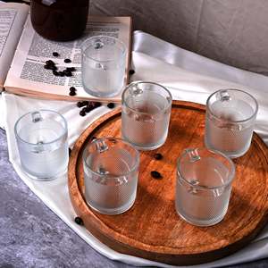 Vaso Reutilizable Moderno de 300 ml, Transparente, de Vidrio Texturizado, Juego de Tazas para Té/Café, 6 Unidades, para Hogar, Oficina, Hotel, Portátil, Ideal para Fiestas, con Logotipo - Product Image 1