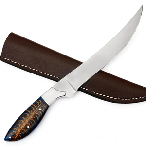 Handmade D2 Steel Fishing Fillet Knife – <b>Pine</b> Cone <b>Resin</b> Handle, Leather Sheath Tool - Product Image 1