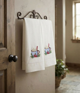 Serviette à main en coton blanc de haute qualité serviette à thé avec tasse brodée de serviette d'invité de café pour les vacances de Noël - Product Image 4