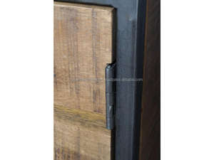 Mesa de Noche Industrial de Madera Maciza de Mango con Estructura Metálica |   Mesita de Noche Moderna con 2 Cajones y Estante Abierto para Almacenamiento | - Product Image 4