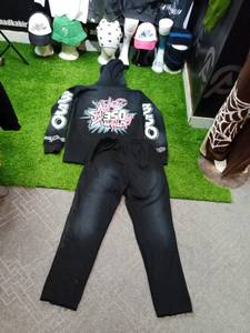 Nouvel Arrivage Ensemble de Survêtement Homme Style Urbain avec Logo Sérigraphié Effet Délavé au Soleil, comprenant un Sweat à Capuche et un Pantalon Évasé - Product Image 2
