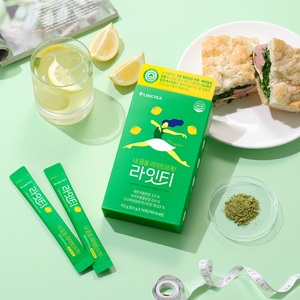 Lingtea <b>Light</b> Lemon Green Tea Flavored Sweet Beverage 8g(10kcal) X 14 <b>Sticks</b> Box for Children & Adults - Product Image 3
