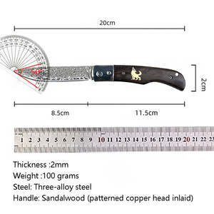 มีดพับเหล็กดามัสกัส DIY OEM พกพาสะดวกสำหรับตั้งแคมป์กลางแจ้ง ลายทองแดงรูปสัตว์ - Product Image 6