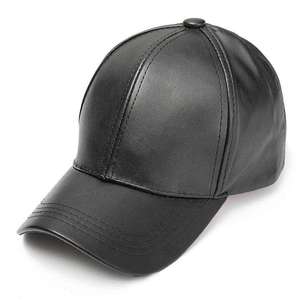 Casquette de baseball en cuir PU en gros, 6 panneaux, réglable, couleur unie, style décontracté, avec logo brodé sur le pan droit - Product Image 2