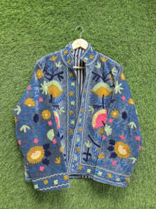 Vintage Style Suzani Jacket Embroidered <b>Velvet</b> Bomber Jacket Handmade Chic Ethnic Eco-Friendly Plus Size Floral Pattern <b>Coat</b> - Product Image 4