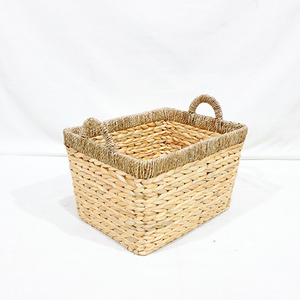 Best Selling Simple Eco-Friendly Water Hyacinth <b>Rectangular</b> Woven <b>Storage</b> <b>Basket</b> Set with Handles for Laundry - Product Image 2