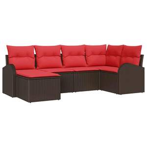 6 Piece Brown Synthetic Poly Rattan Garden <b>Sofa</b> <b>Set</b> With Cushions Outdoor Furniture Contemporary Style - Product Image 2