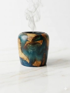 Brûleur à Bakhoor Mubkhar de Luxe en Bois d'Acacia Arabe et Résine Époxy, Support d'Encens Oud Premium pour la Maison Arabe - Product Image 3