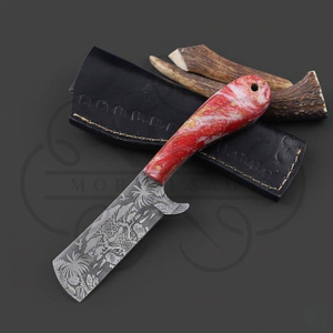 Cuchillo de caza de acero de Damasco de alta calidad hecho a medida, con mango de hueso, forjado a mano, de espiga completa, multifunción, para vaqueros. - Product Image 2