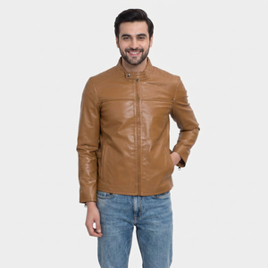 New Arrival <b>Men's</b> Classic Style Solid Color <b>Leather</b> <b>Jacket</b> Stand Unique Design Winter Sports Motorbike Wear <b>jacket</b> for <b>men</b> - Product Image 5
