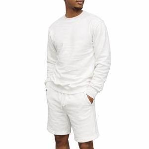 Men <b>White</b> Crewneck Sweatshirt And Shorts Set Casual Two Piece <b>Tracksuit</b> Comfortable Lounge Activewear Outfit Premium Sweatshirt - Product Image 3