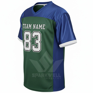 Custom Men's American Football Jersey V-Neck Short Sleeve Green Blue Mesh Polyester Moisture Wicking Sublimated Team Uniform - Product Image 2