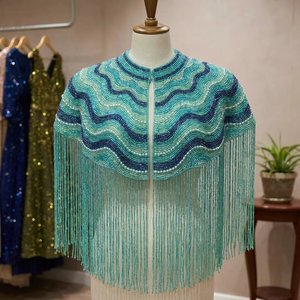Capelet de soirée OEM personnalisé, de luxe vintage, orné de perles et de pompons, à motif ondulé lourd, avec franges de perles, pour robes de bal - Product Image 2