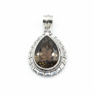 Colgante de Cuarzo Ahumado Natural en Forma de Pera, Plata de Ley 925, Hecho a Mano, Estilo Vintage, con Engaste de Filigrana, Joyería en Forma de Lágrima, Regalo para Mujer, Unisex, Mamá - Product Image 1