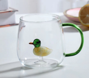 Gobelet réutilisable en verre avec poignée décorative, motif animal 3D fait main, design champêtre, pour usage quotidien - Product Image 5