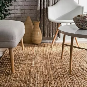 Tapis en jute naturel à bords festonnés, tapis bohème tissé à la main pour salon, chambre, hôtels, et espaces commerciaux - Product Image 1