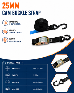 Correa de Carga de Poliéster de 25 mm y 250 kg con Hebilla de Leva y Gancho en S para Sujeción de Carga, Fabricante OEM Profesional - Product Image 3