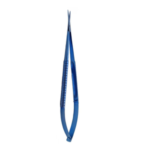 Ciseaux à cils micro-précision professionnels à pointe incurvée en acier inoxydable de qualité supérieure avec revêtement au plasma bleu - Product Image 3