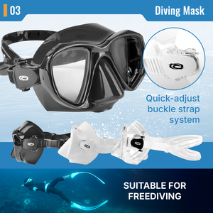Máscara de Buceo de Doble Lente de Bajo Volumen OEM, Máscara de Buceo Profesional de Silicona Líquida, Gafas de Snorkel Transparentes con Hebillas de Ajuste Rápido - Product Image 4