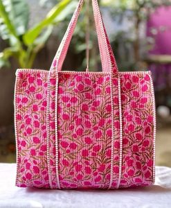Factory Direct <b>Red</b> White Mini Floral Plant Cotton Kantha Quilted Storage Tote Bag Women Shoulder Travel Carrying <b>Handbag</b> Striped - Product Image 5
