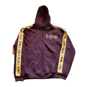 Iota marron conique 100% coton tricoté survêtement veste Université Logo fraternité Anti-rétrécissement grande taille à capuche pour hommes imprimé - Product Image 1