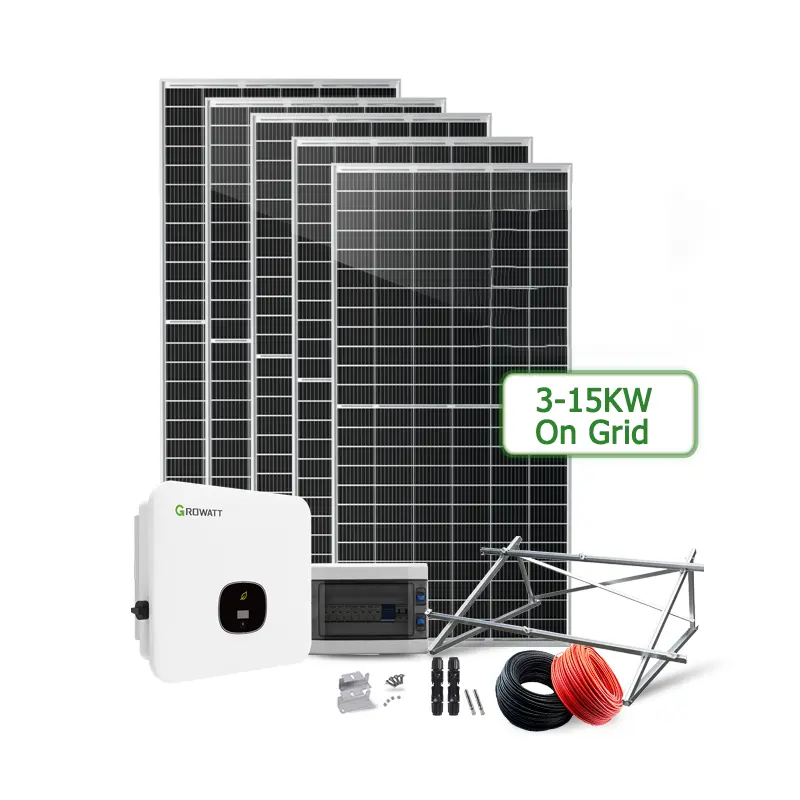 Sistema solar doméstico eficiente 3kw 5kw 8kw 15kw 10kw na rede sistema de energia solar doméstico na rede sistema de energia do painel solar completo 10kw
