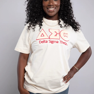 Camiseta para Mujer con Letra Delta Griega, 100% Algodón, Tela Ligera y Suave, Diseño Personalizado, Servicio OEM, Camisetas Griegas para Mujer - Product Image 3